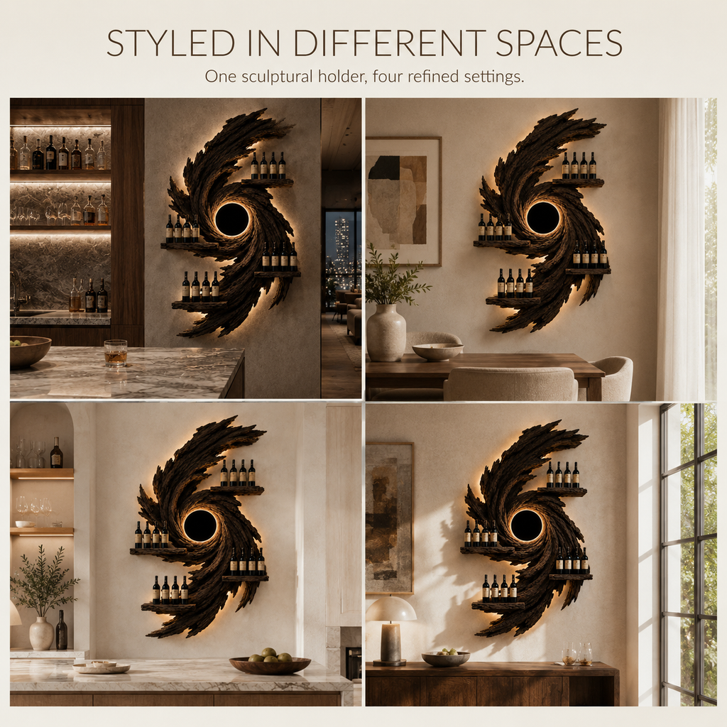 Solid Wood Wall Wine Rack with Glass Holder - Floating Rail - product image 10