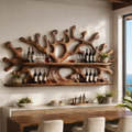 Solid Wood Wall Wine Rack with Glass Holder - River Form - main view