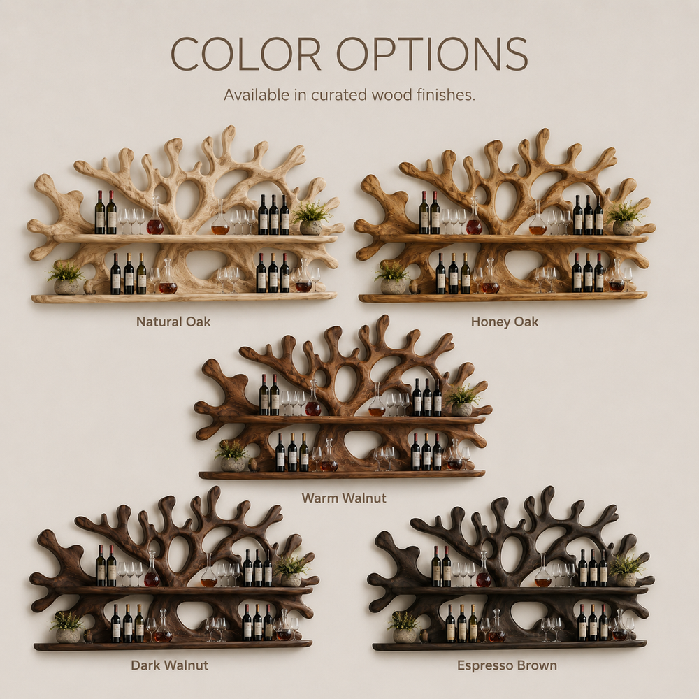 Solid Wood Wall Wine Rack with Glass Holder - River Form - product image 11