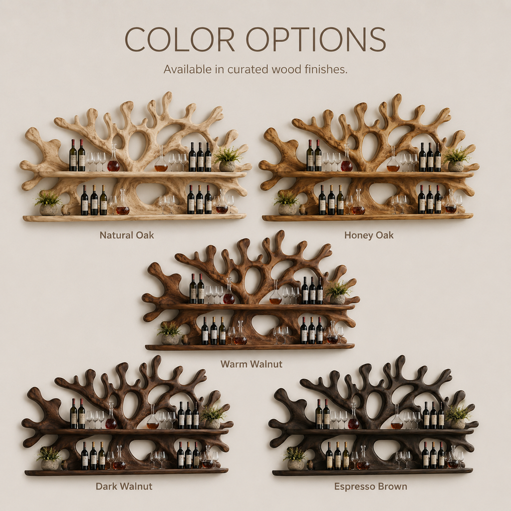 Solid Wood Wall Wine Rack with Glass Holder - River Form - product image 11