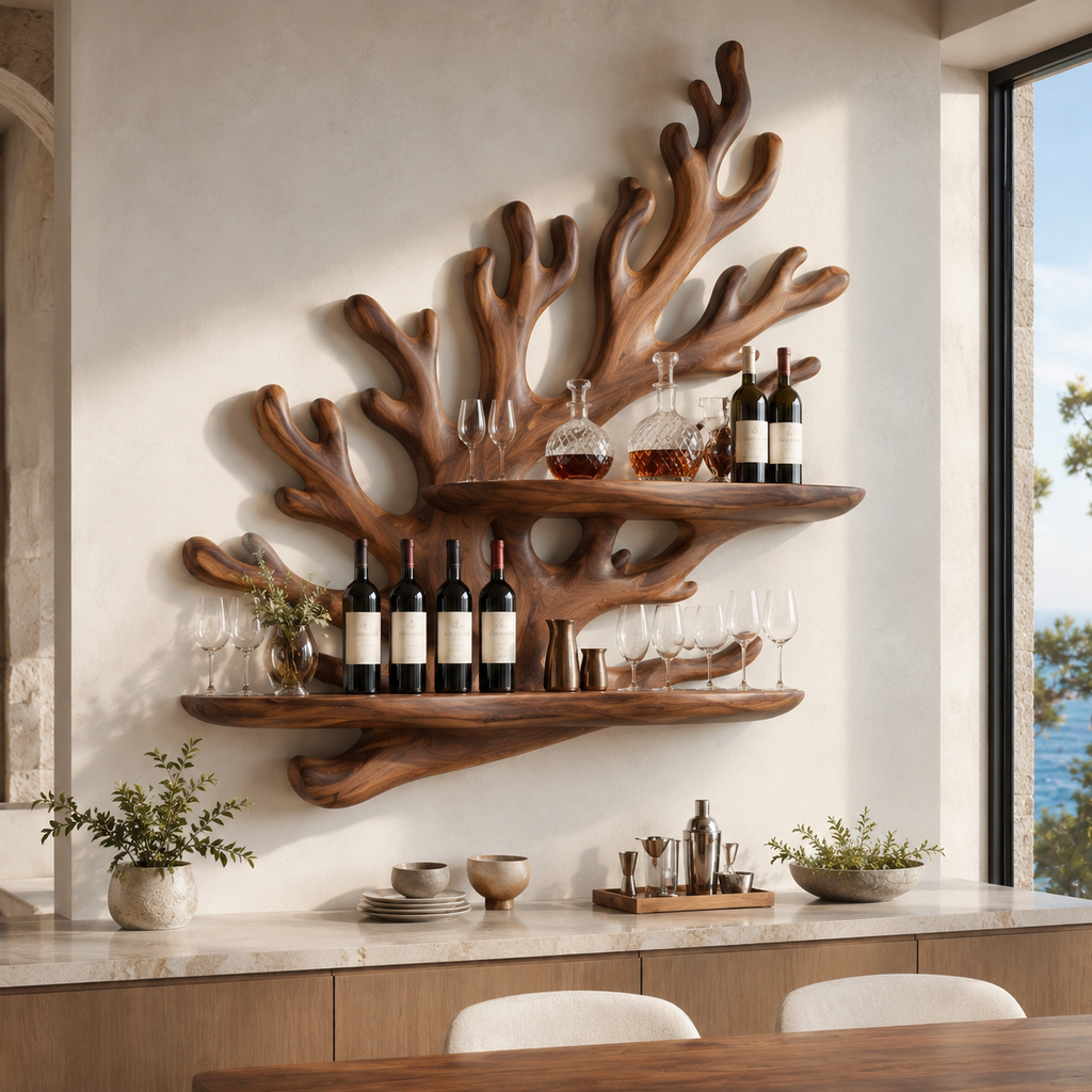Solid Wood Wall Wine Rack with Glass Holder - Cellular Display - main view
