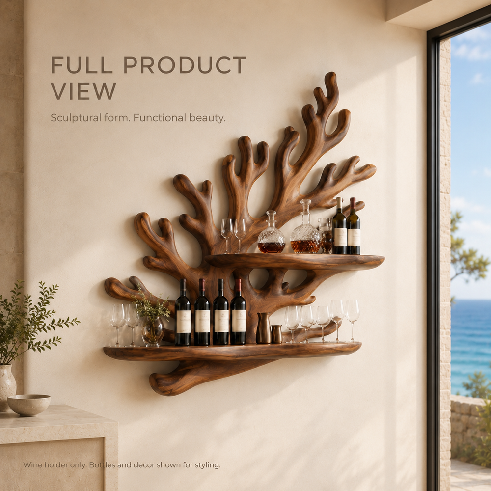 Solid Wood Wall Wine Rack with Glass Holder - Cellular Display - product image 03