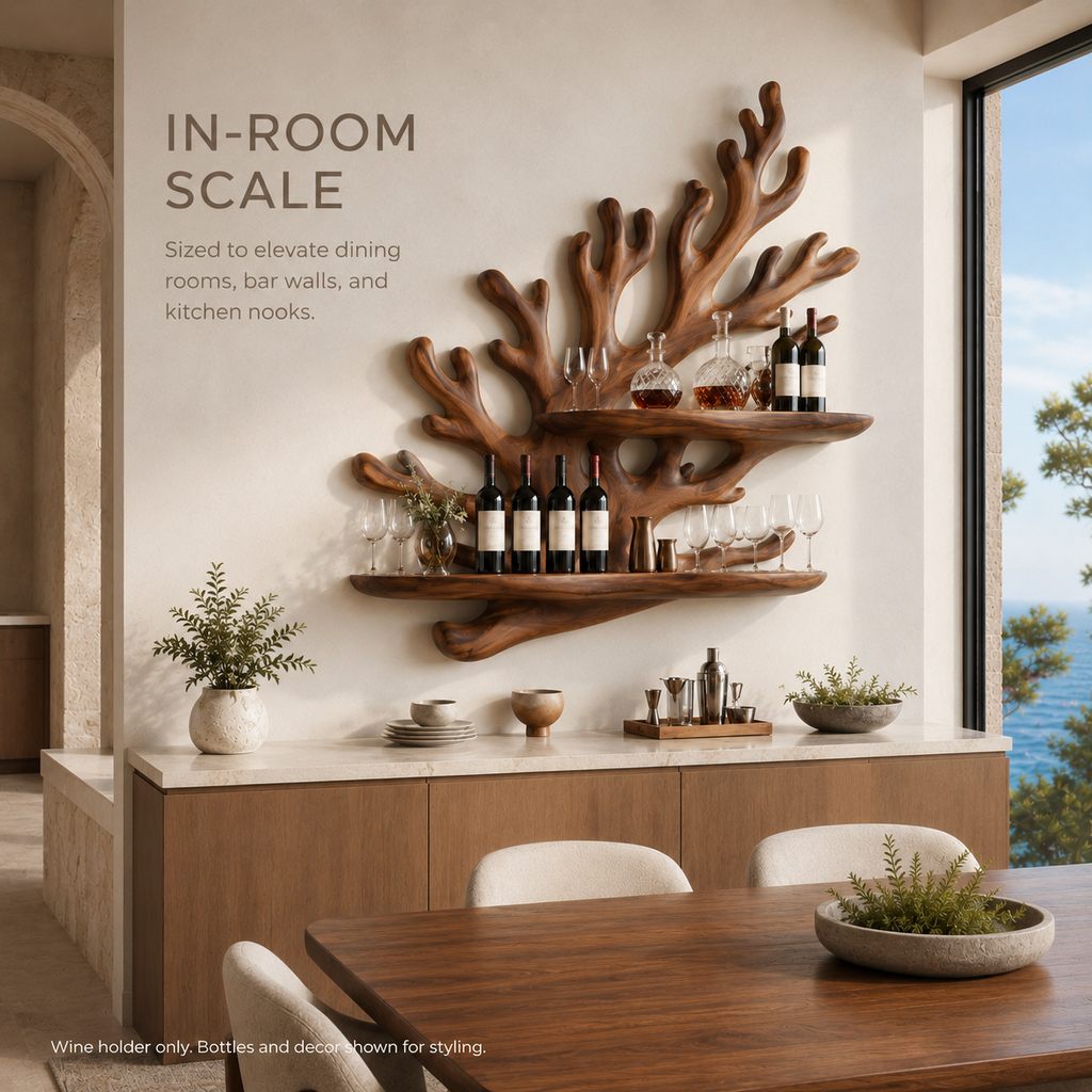 Solid Wood Wall Wine Rack with Glass Holder - Cellular Display - product image 04
