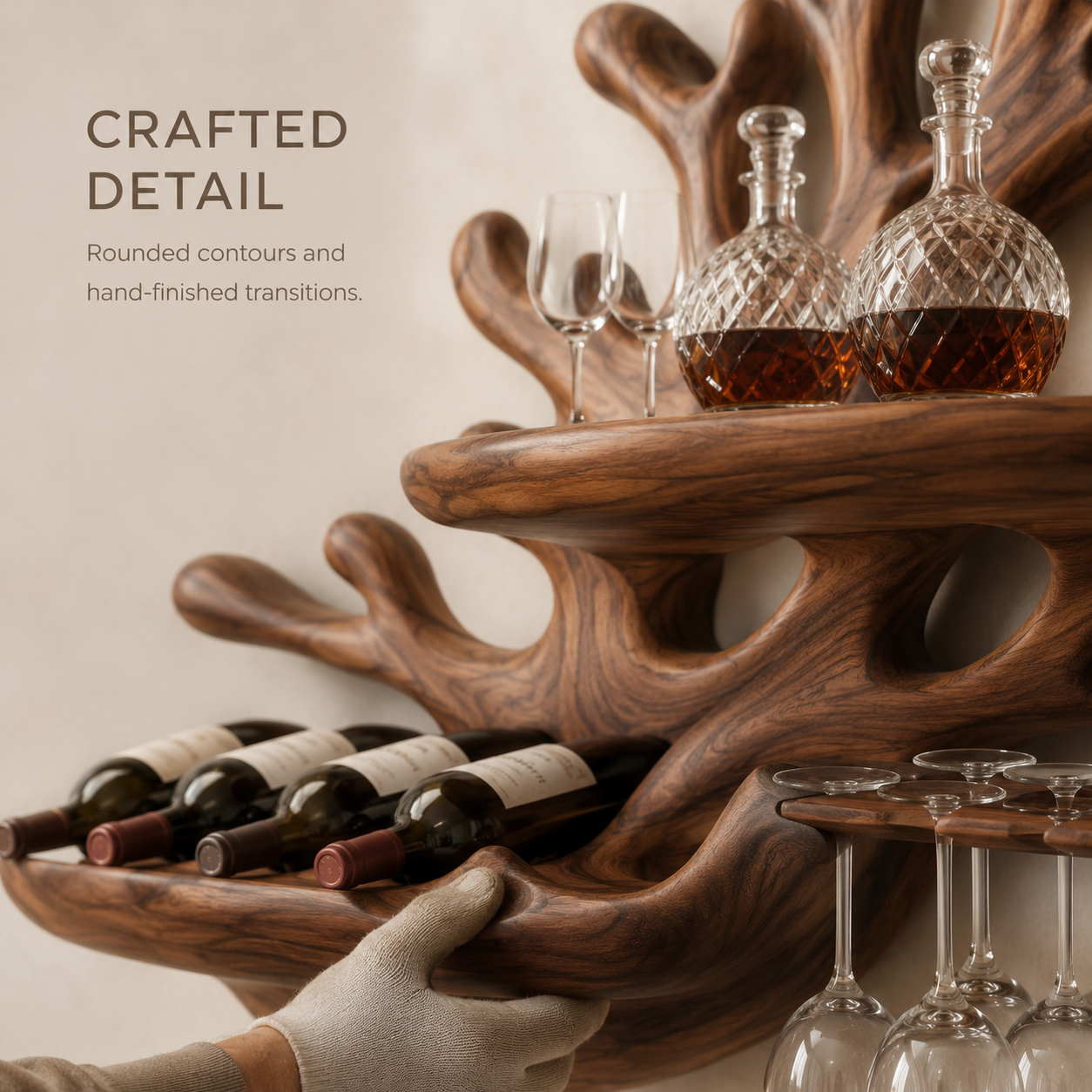 Solid Wood Wall Wine Rack with Glass Holder - Cellular Display - product image 06
