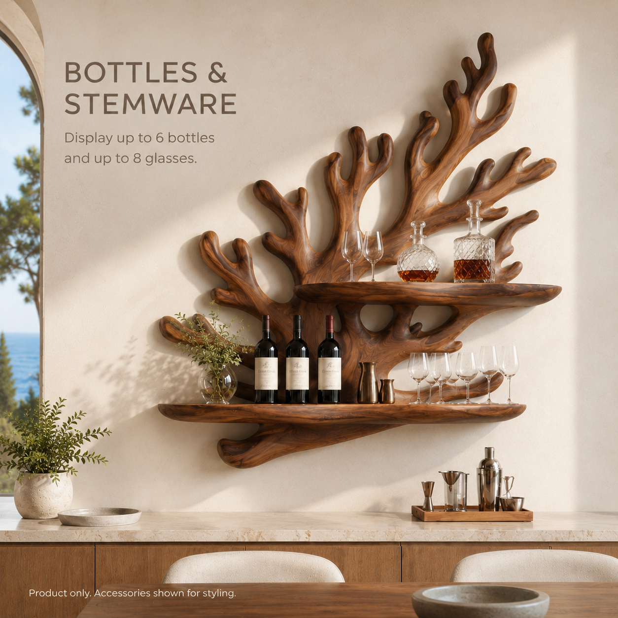Solid Wood Wall Wine Rack with Glass Holder - Cellular Display - product image 07