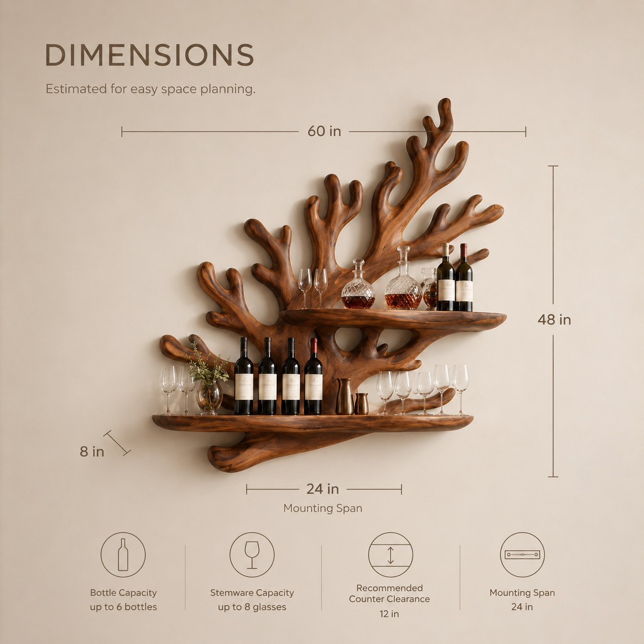 Solid Wood Wall Wine Rack with Glass Holder - Cellular Display - product image 08