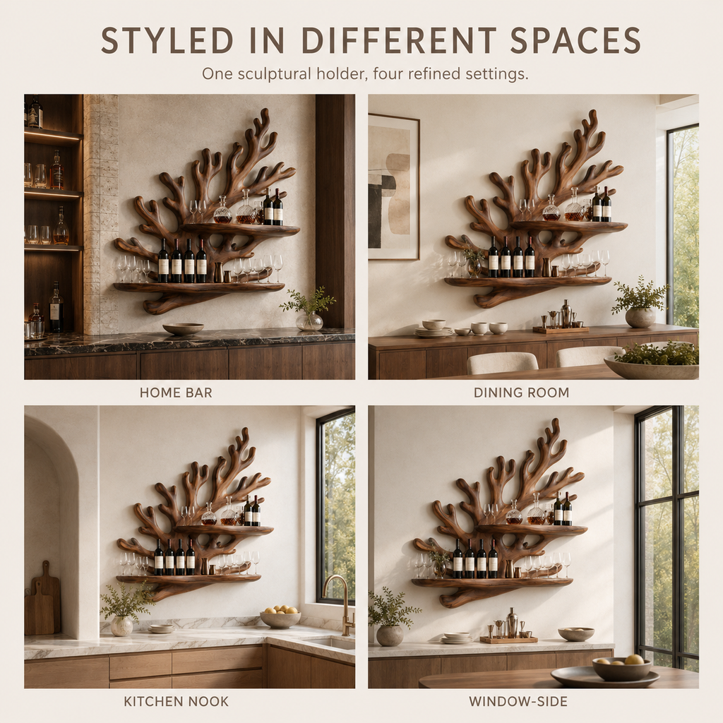 Solid Wood Wall Wine Rack with Glass Holder - Cellular Display - product image 10