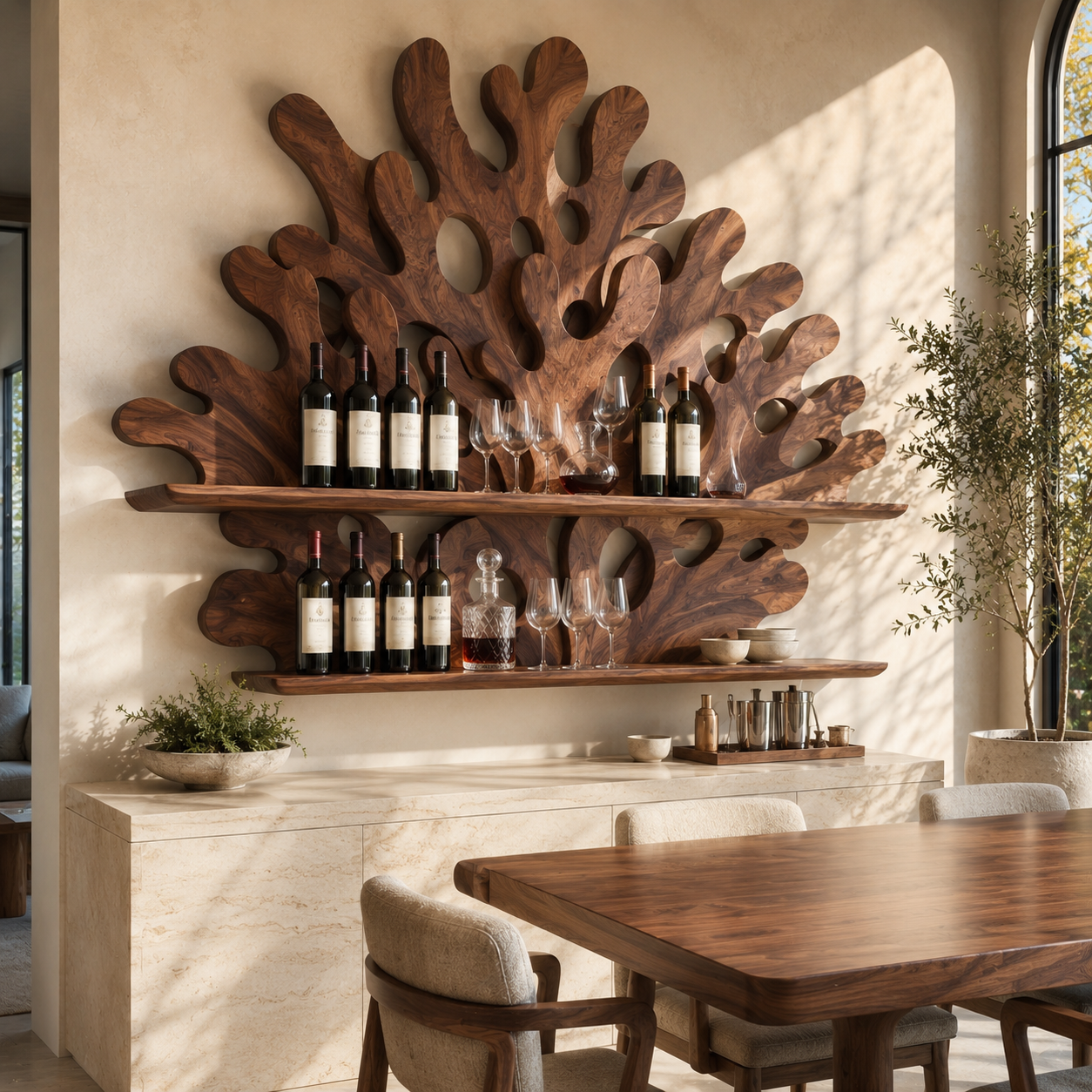Solid Wood Wall Wine Rack with Glass Holder - Gallery Wave - main view