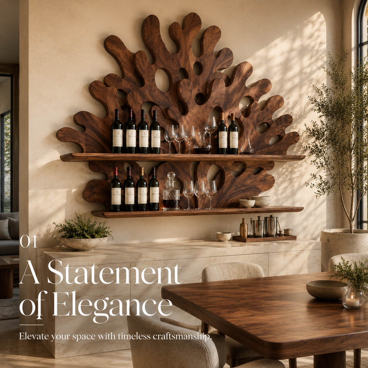 Solid Wood Wall Wine Rack with Glass Holder - Gallery Wave - product image 02