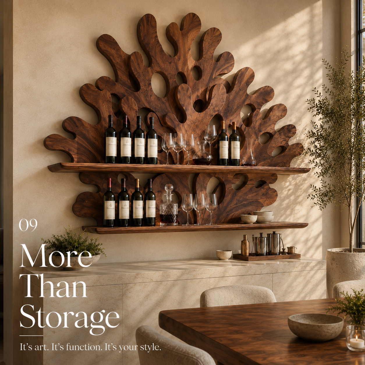 Solid Wood Wall Wine Rack with Glass Holder - Gallery Wave - product image 03