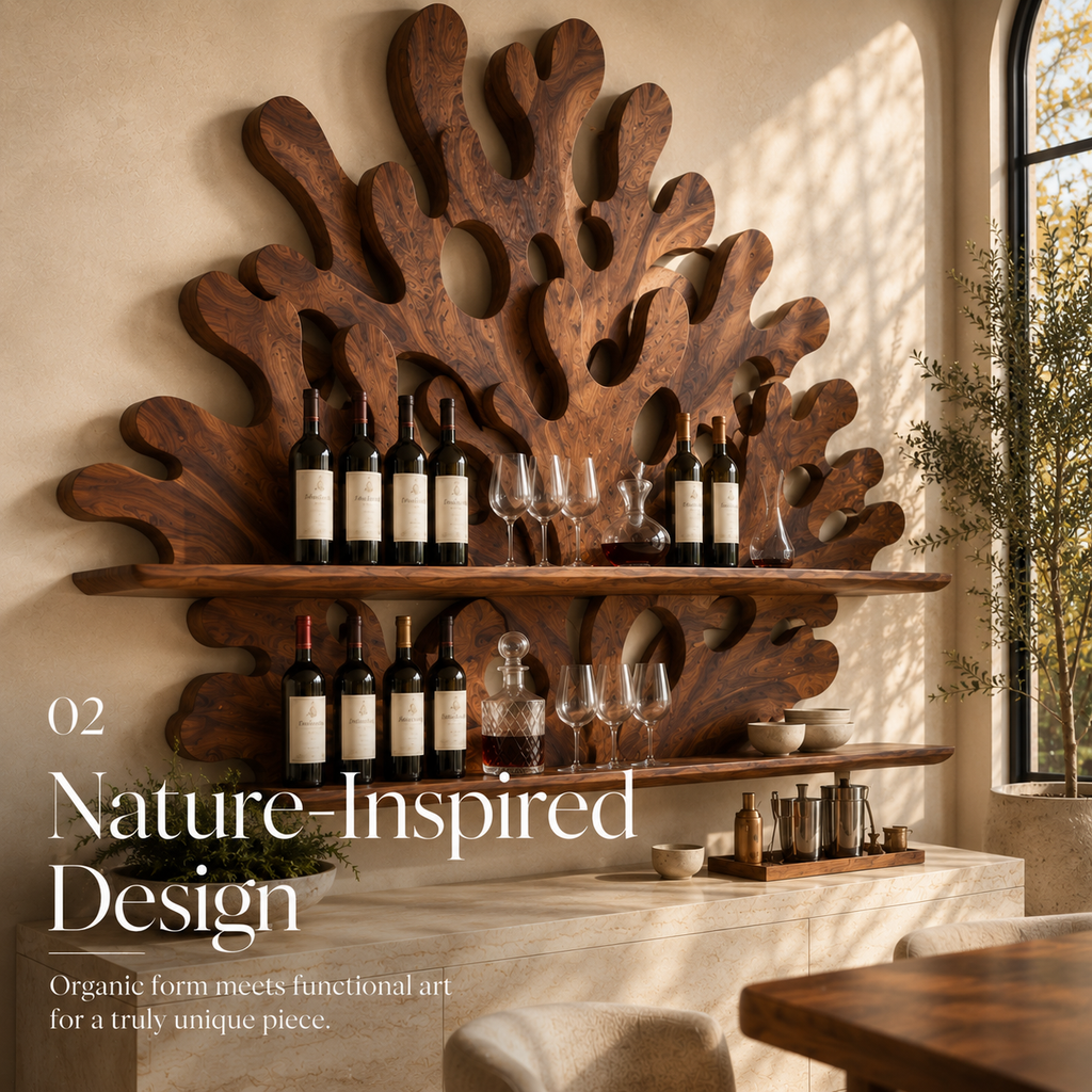 Solid Wood Wall Wine Rack with Glass Holder - Gallery Wave - product image 04