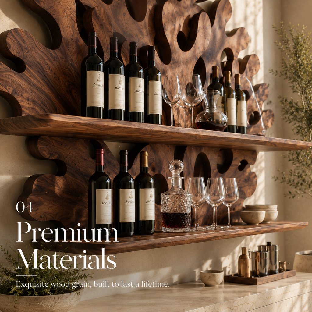 Solid Wood Wall Wine Rack with Glass Holder - Gallery Wave - product image 05