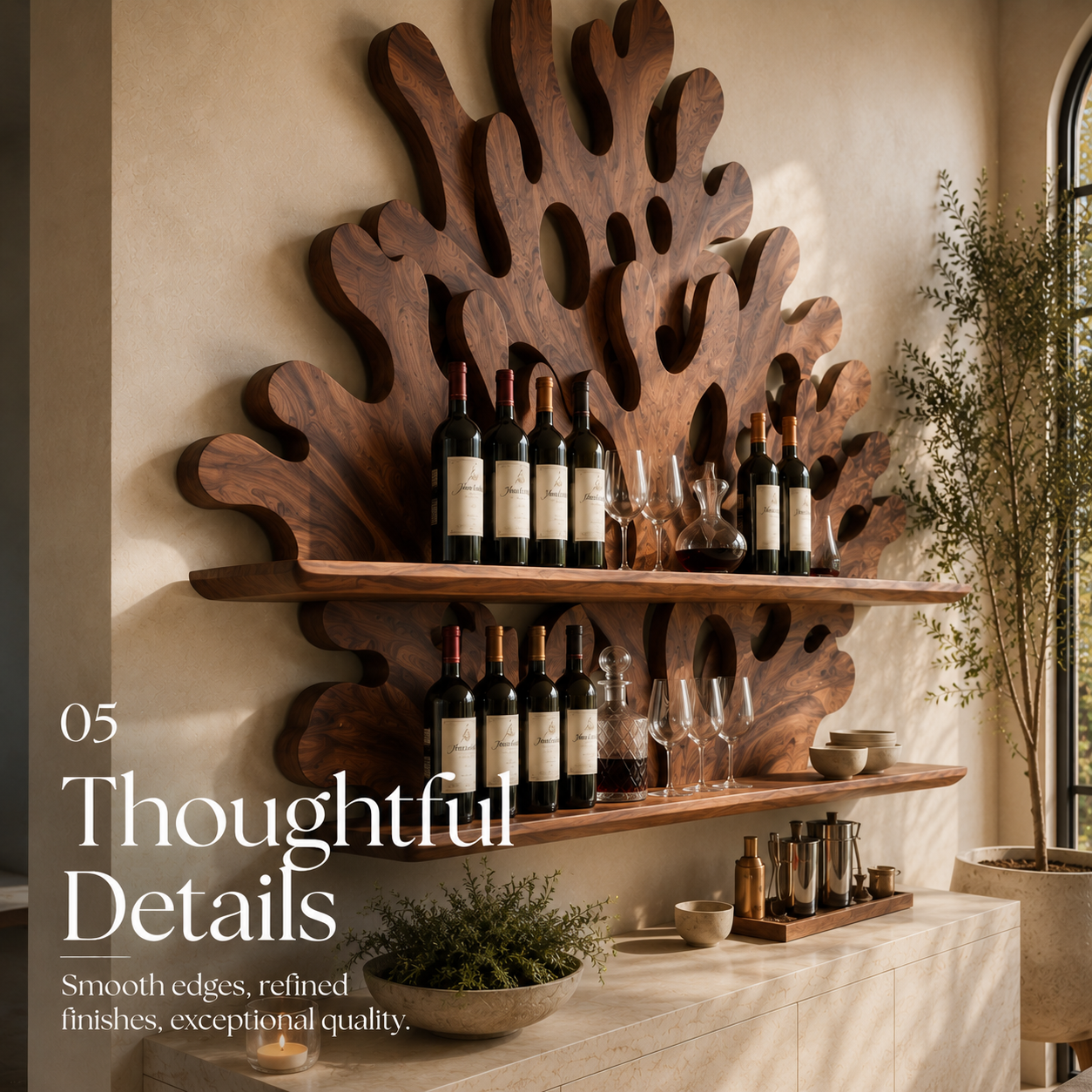 Solid Wood Wall Wine Rack with Glass Holder - Gallery Wave - product image 06