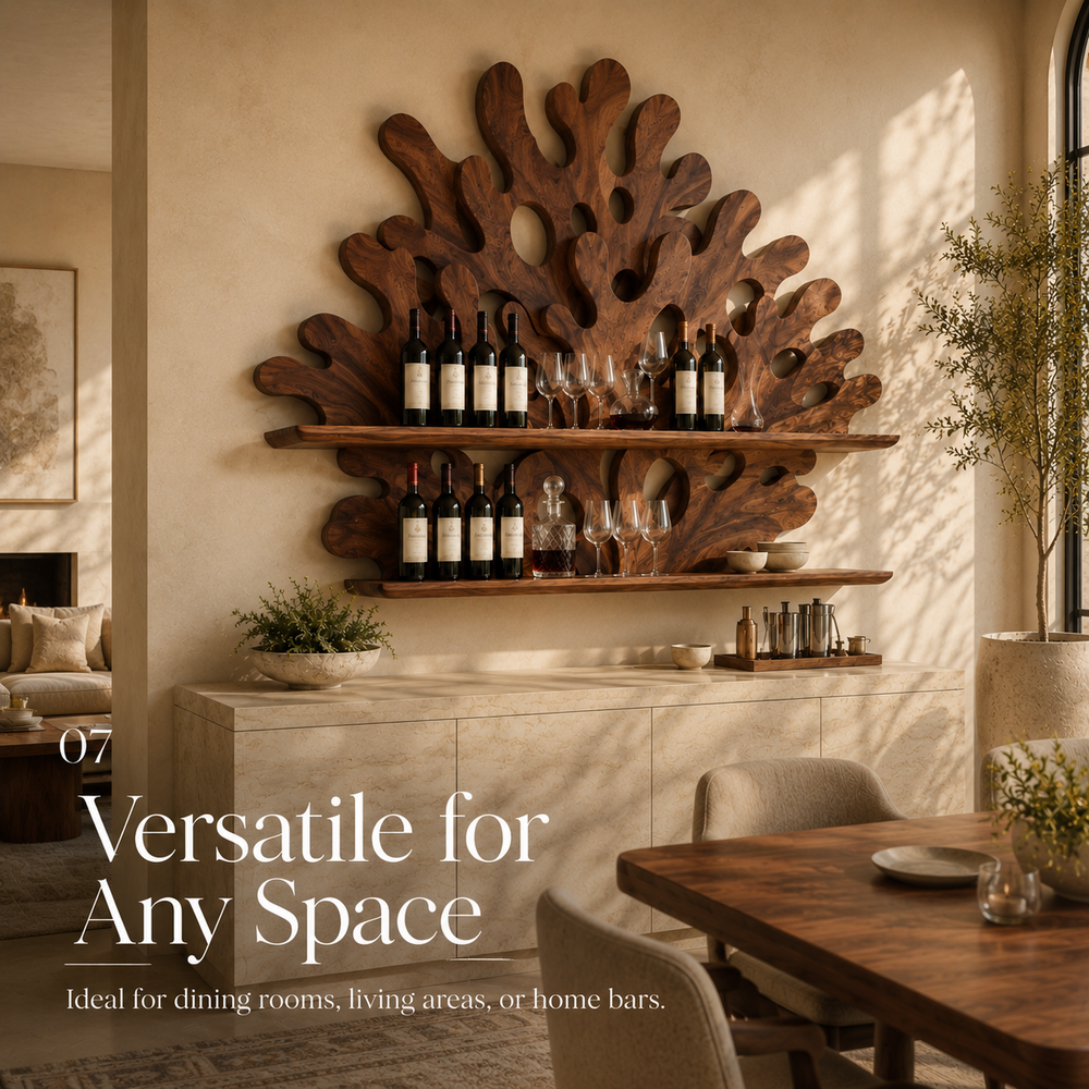 Solid Wood Wall Wine Rack with Glass Holder - Gallery Wave - product image 07