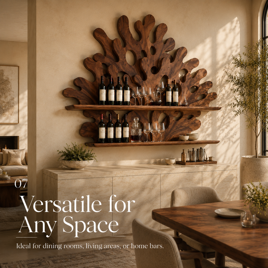 Solid Wood Wall Wine Rack with Glass Holder - Gallery Wave - product image 07