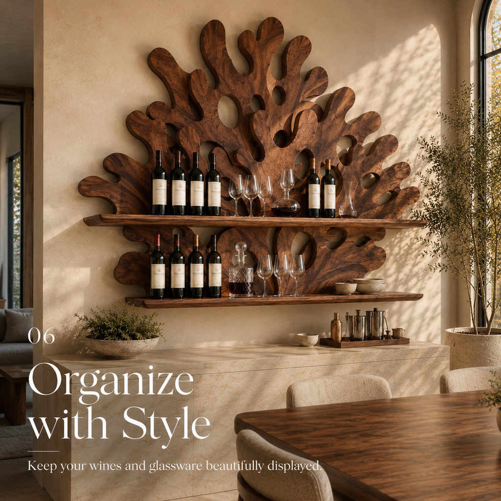Solid Wood Wall Wine Rack with Glass Holder - Gallery Wave - product image 08