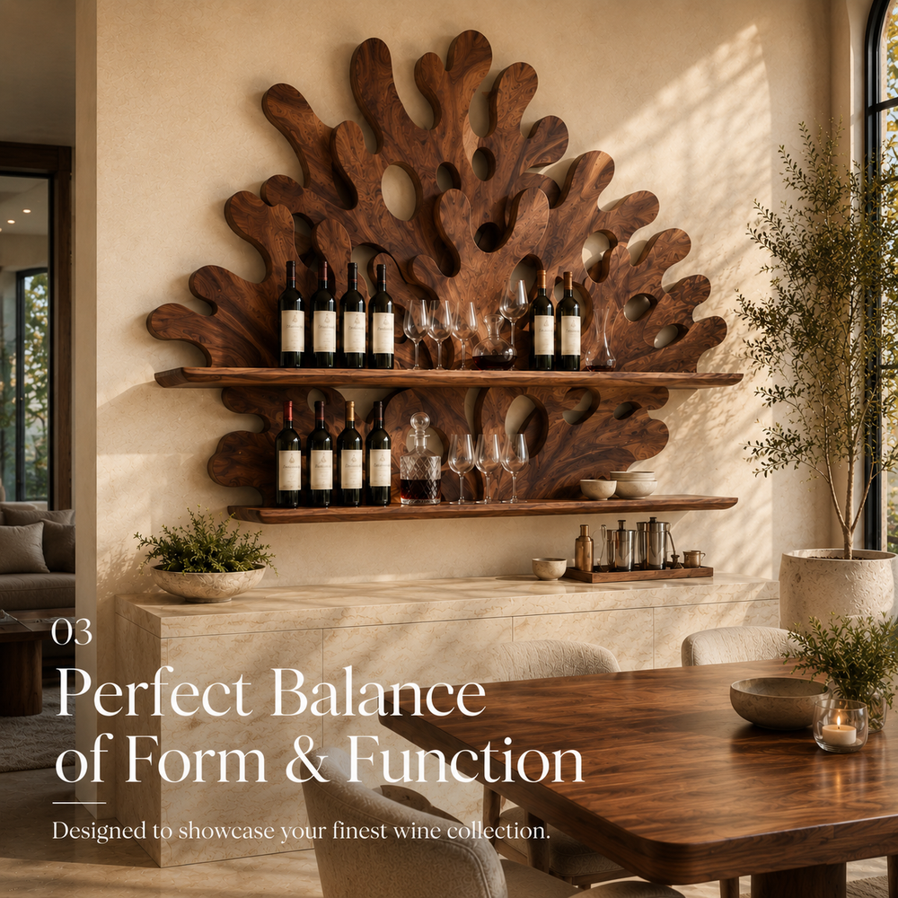 Solid Wood Wall Wine Rack with Glass Holder - Gallery Wave - product image 09