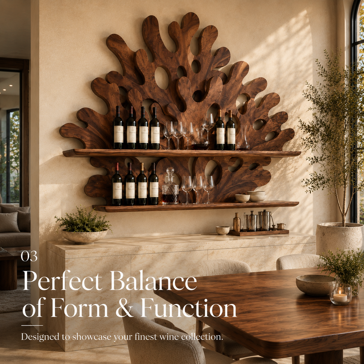 Solid Wood Wall Wine Rack with Glass Holder - Gallery Wave - product image 09