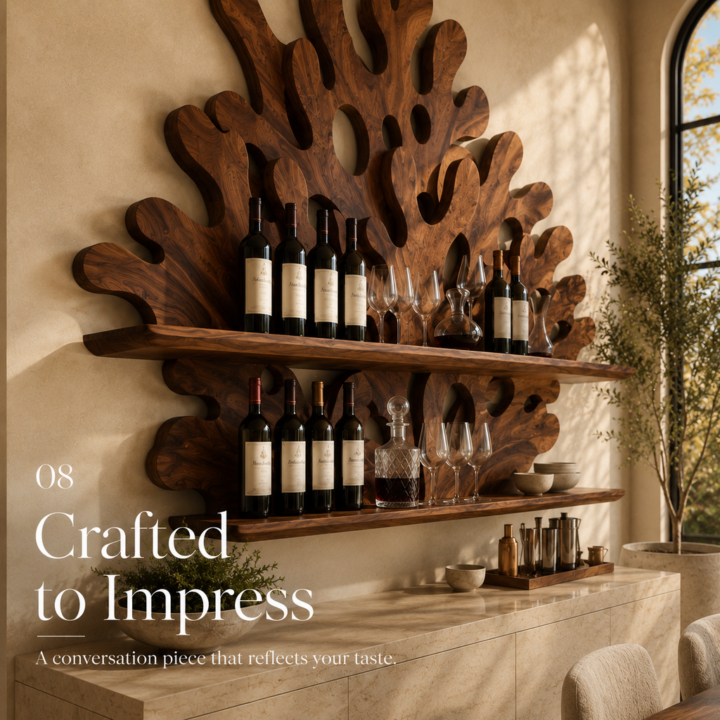 Solid Wood Wall Wine Rack with Glass Holder - Gallery Wave - product image 11