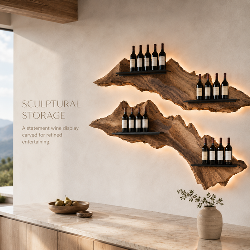 Solid Wood Wall Wine Rack with Glass Holder - Gallery Wave - product image 02