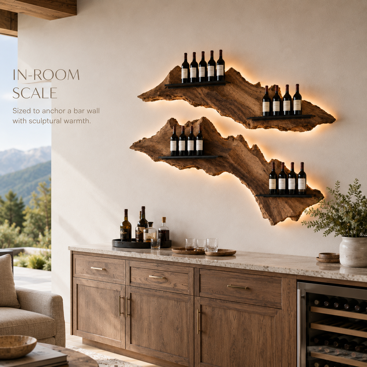 Solid Wood Wall Wine Rack with Glass Holder - Gallery Wave - product image 04