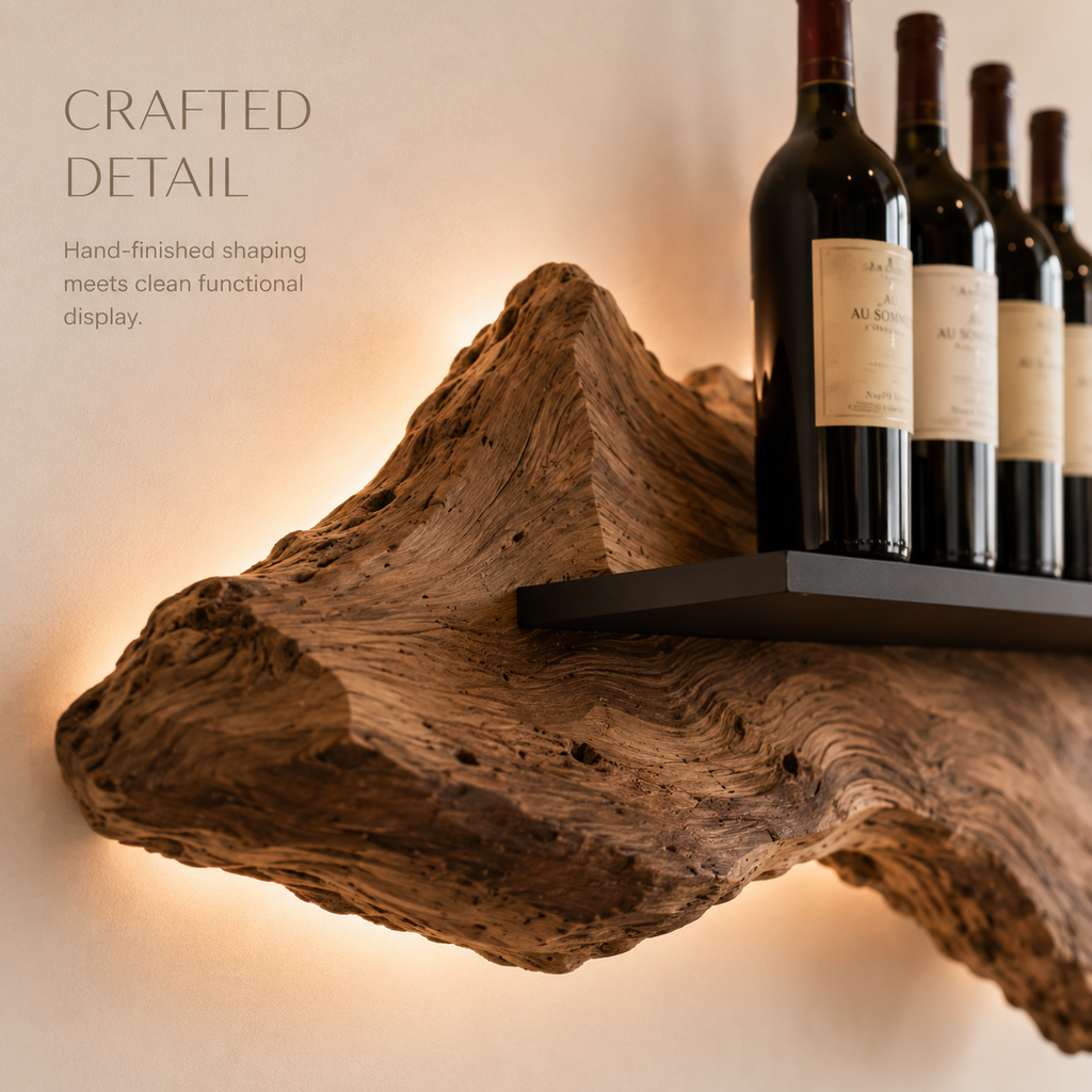 Solid Wood Wall Wine Rack with Glass Holder - Gallery Wave - product image 06