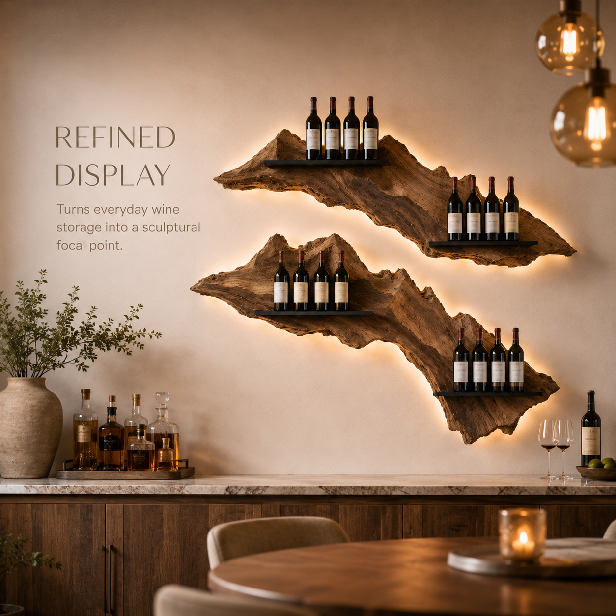Solid Wood Wall Wine Rack with Glass Holder - Gallery Wave - product image 07