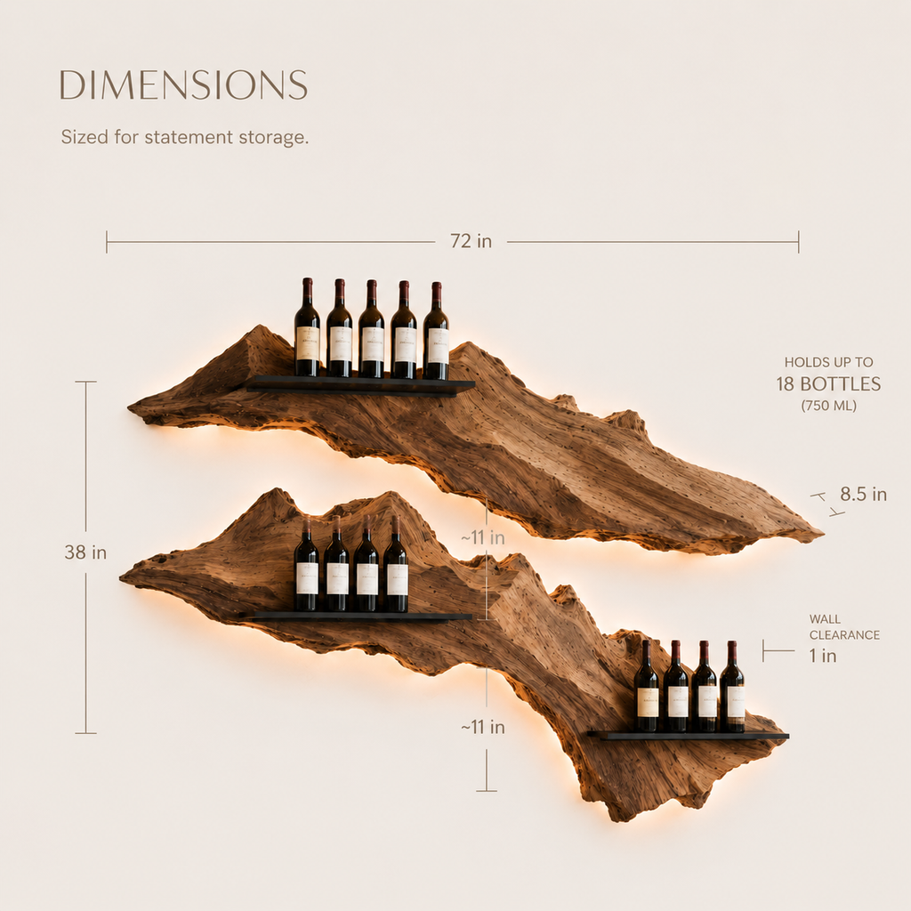 Solid Wood Wall Wine Rack with Glass Holder - Gallery Wave - product image 08