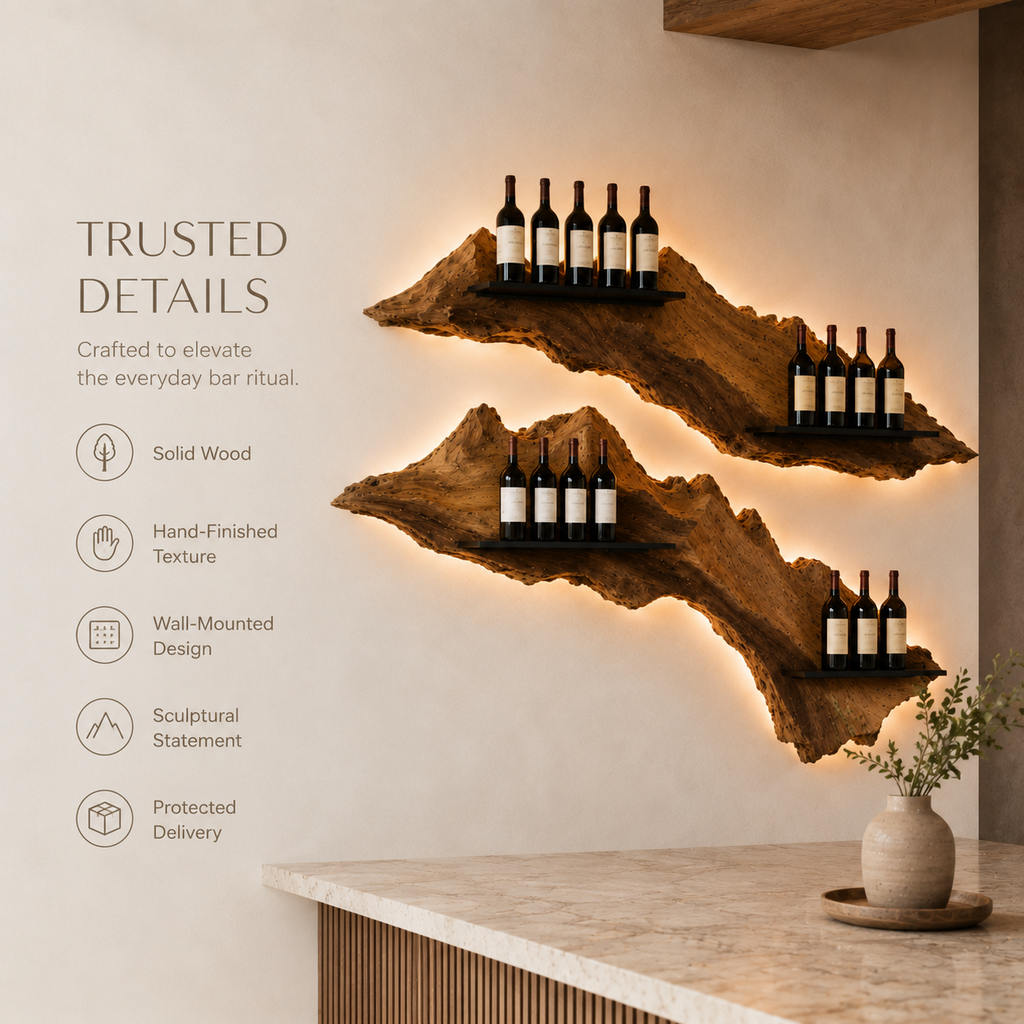 Solid Wood Wall Wine Rack with Glass Holder - Gallery Wave - product image 09