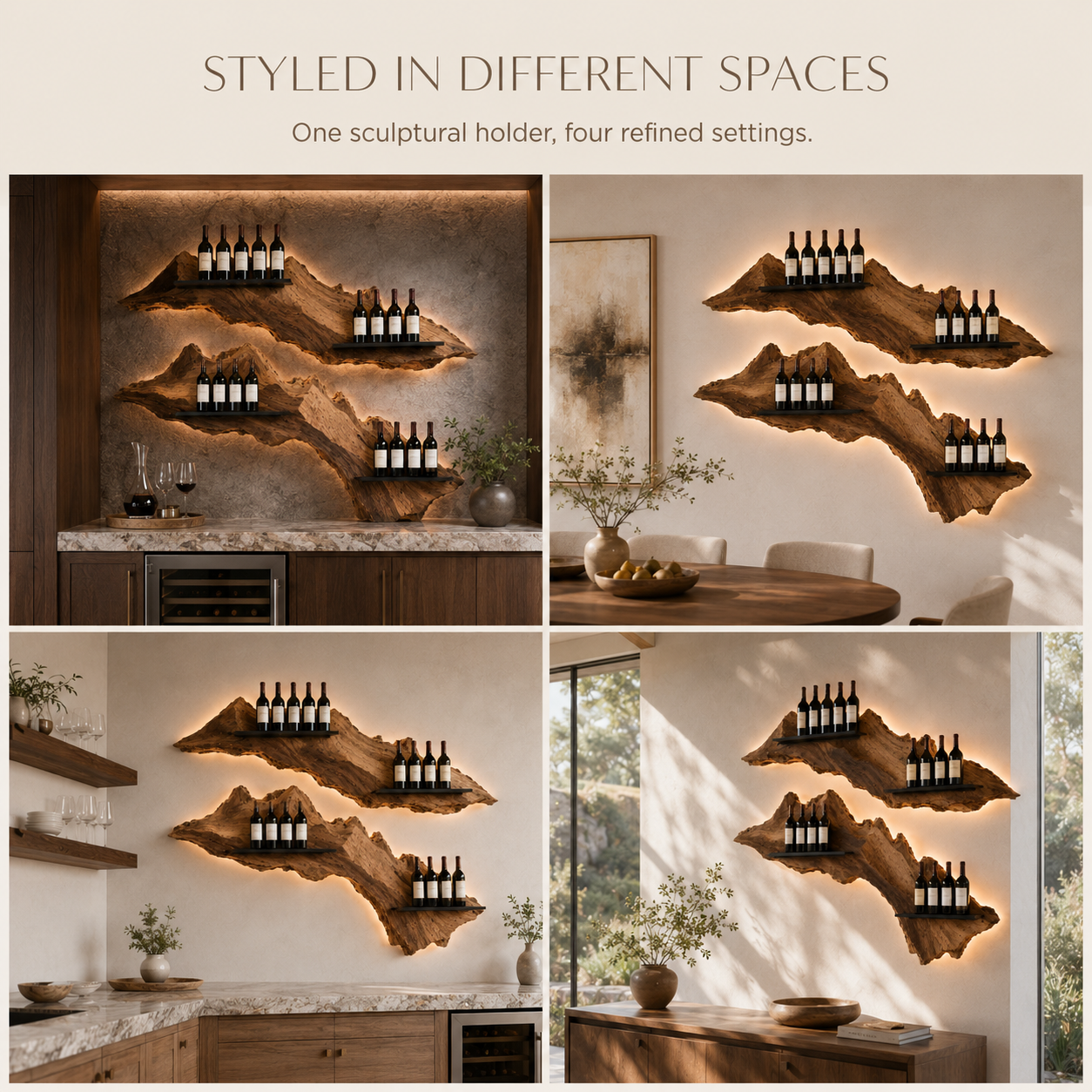 Solid Wood Wall Wine Rack with Glass Holder - Gallery Wave - product image 11
