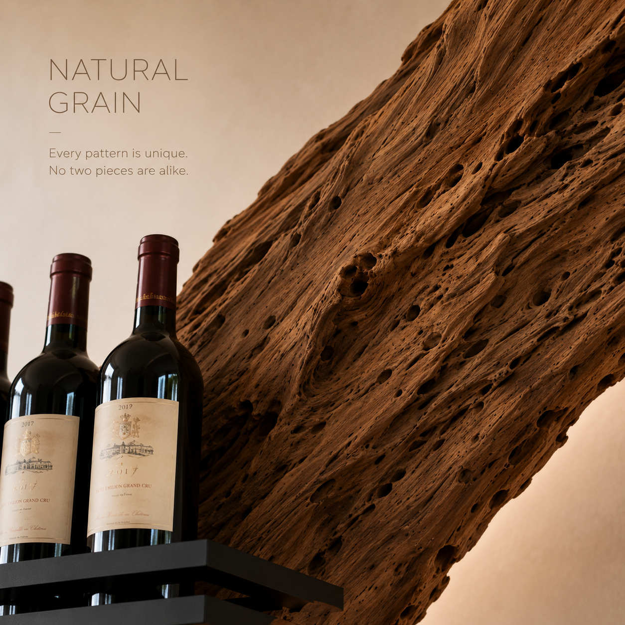 Solid Wood Wall Wine Rack with Glass Holder - Carved Halo - product image 05