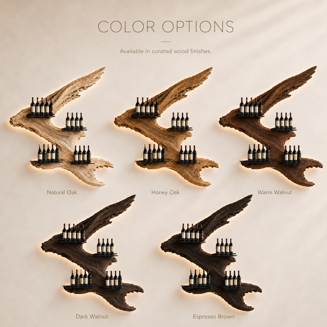 Solid Wood Wall Wine Rack with Glass Holder - Carved Halo - product image 11