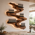 Solid Wood Wall Wine Rack with Glass Holder - Root Form - main view
