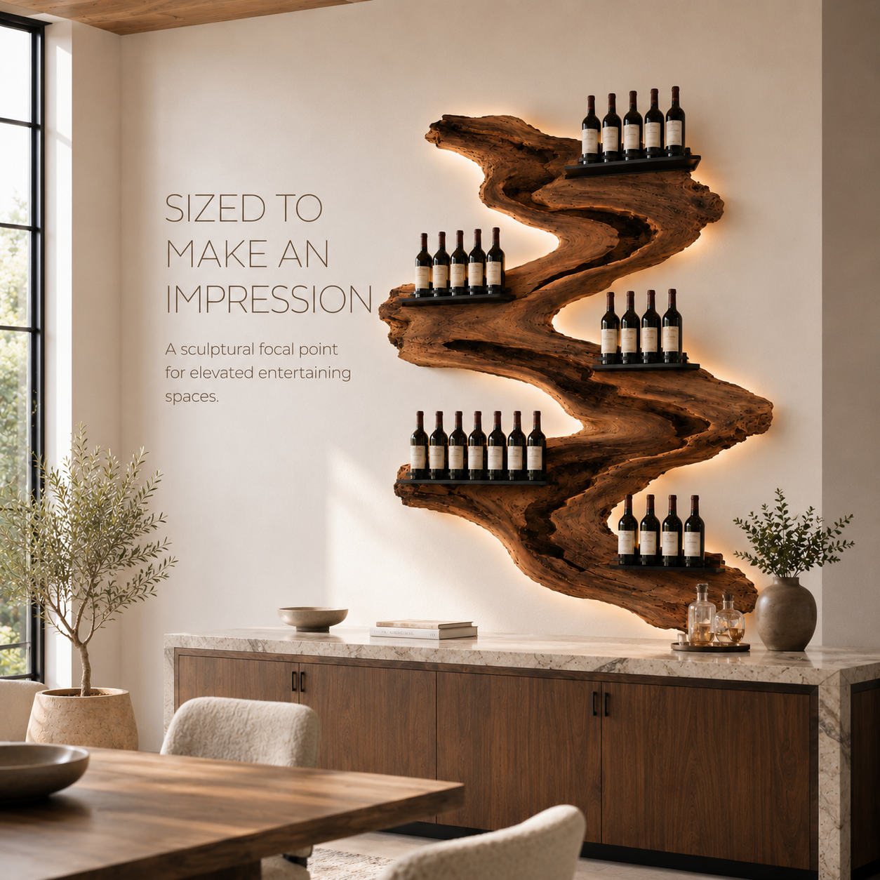 Solid Wood Wall Wine Rack with Glass Holder - Root Form - product image 04
