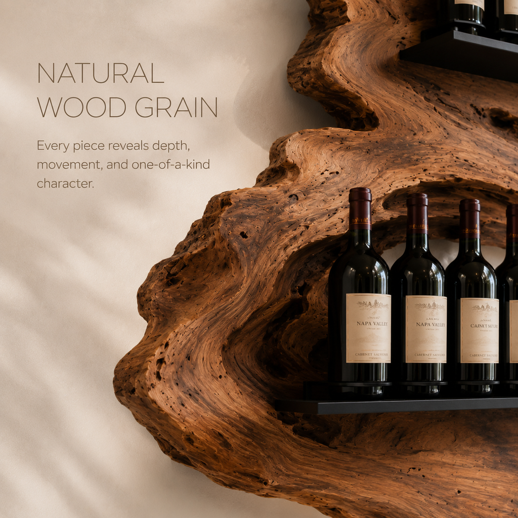 Solid Wood Wall Wine Rack with Glass Holder - Root Form - product image 05