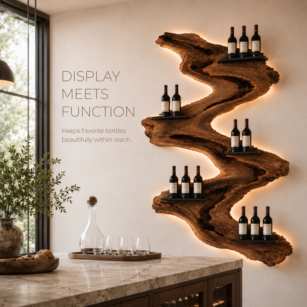 Solid Wood Wall Wine Rack with Glass Holder - Root Form - product image 07