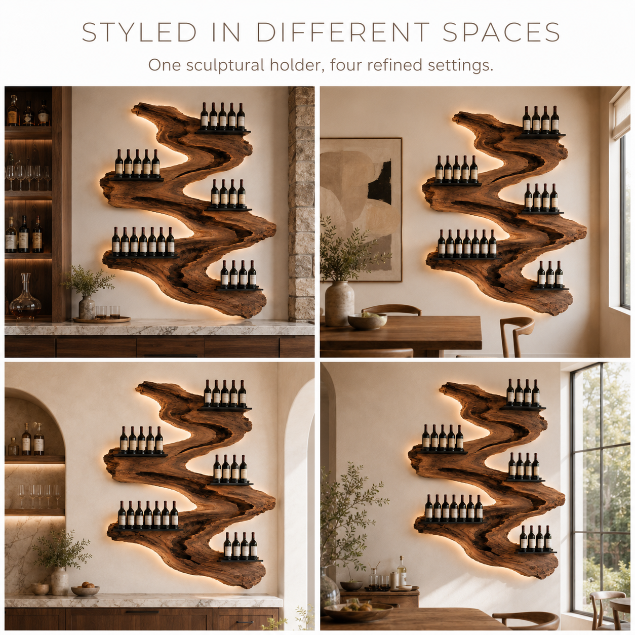 Solid Wood Wall Wine Rack with Glass Holder - Root Form - product image 10
