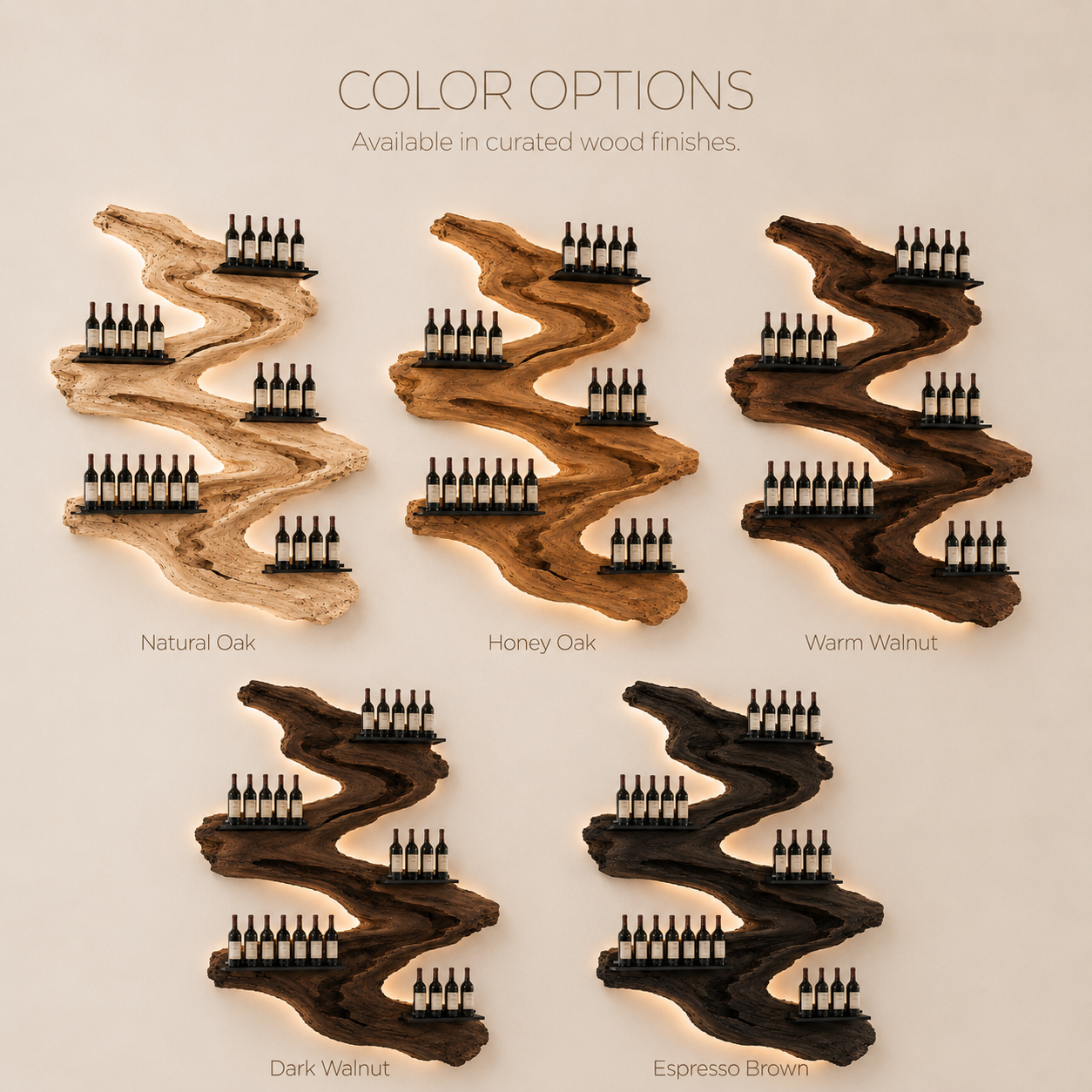 Solid Wood Wall Wine Rack with Glass Holder - Root Form - product image 11