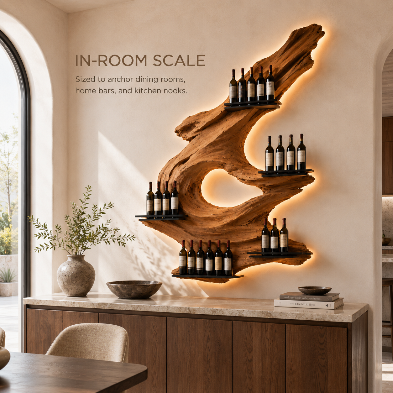 Solid Wood Wall Wine Rack with Glass Holder - Crescent Wall - product image 04
