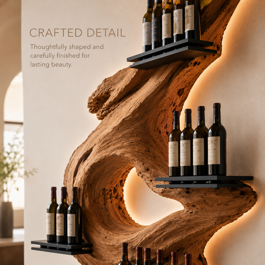 Solid Wood Wall Wine Rack with Glass Holder - Crescent Wall - product image 06