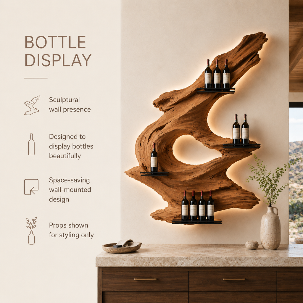Solid Wood Wall Wine Rack with Glass Holder - Crescent Wall - product image 07