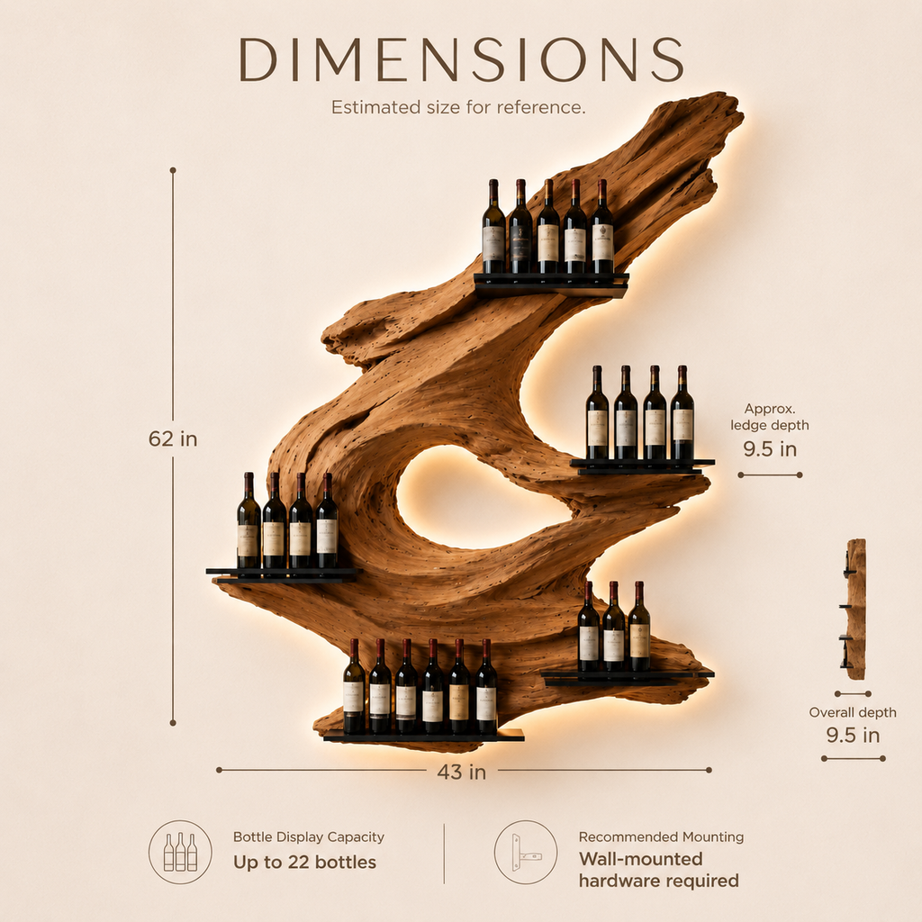 Solid Wood Wall Wine Rack with Glass Holder - Crescent Wall - product image 08