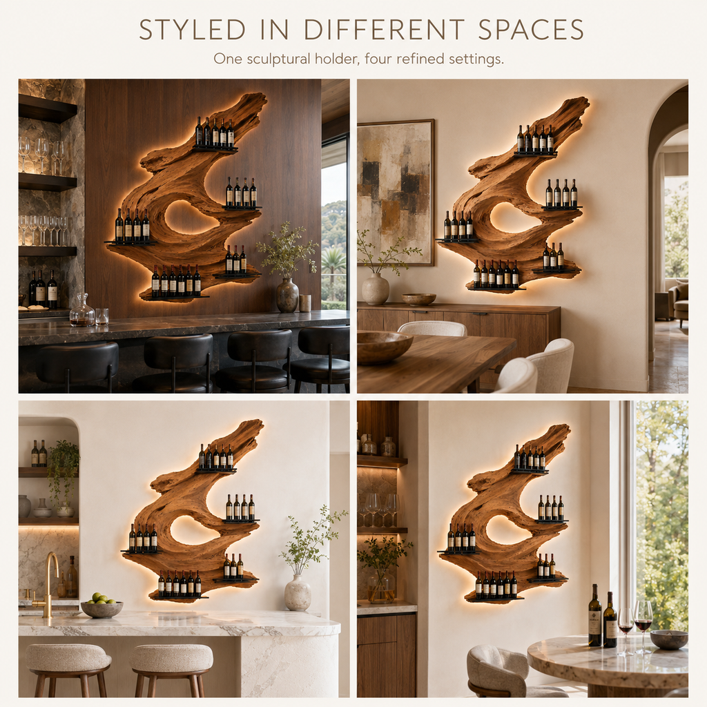 Solid Wood Wall Wine Rack with Glass Holder - Crescent Wall - product image 10