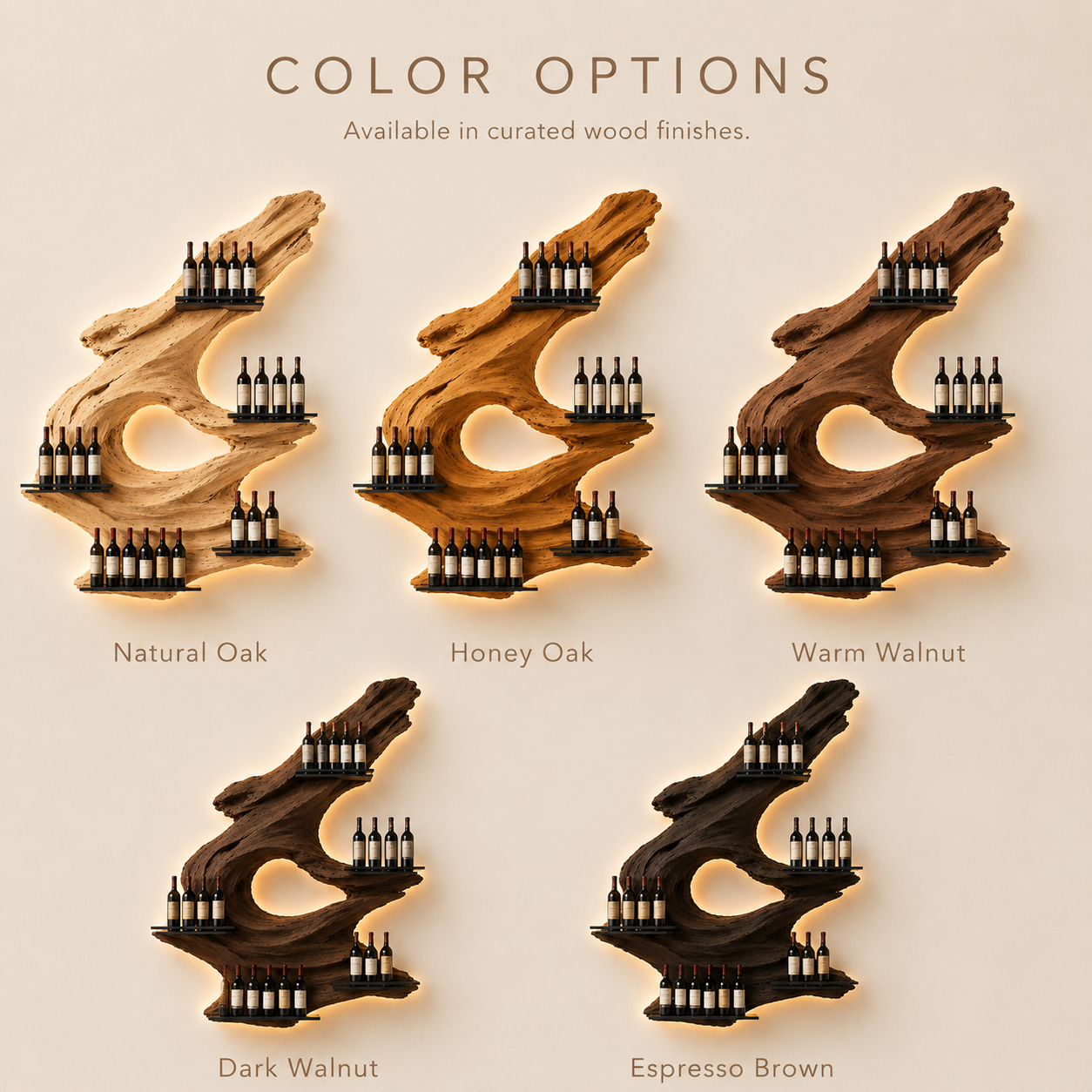 Solid Wood Wall Wine Rack with Glass Holder - Crescent Wall - product image 11