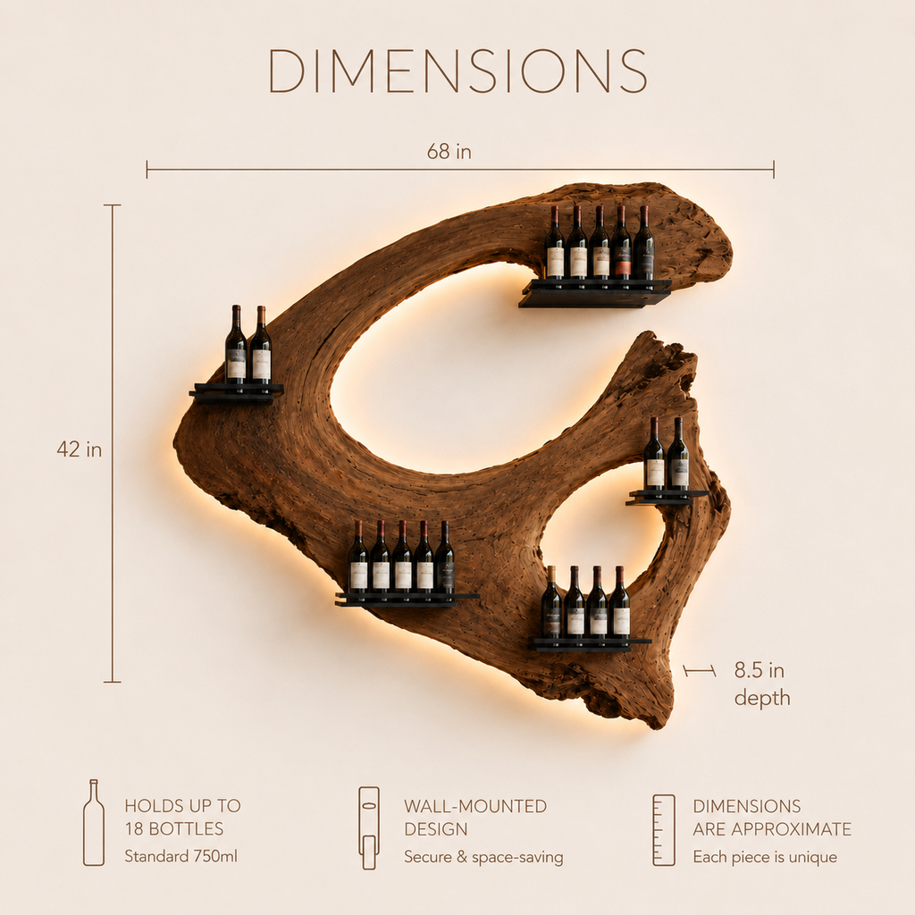 Solid Wood Wall Wine Rack with Glass Holder - Floating Rail - product image 08