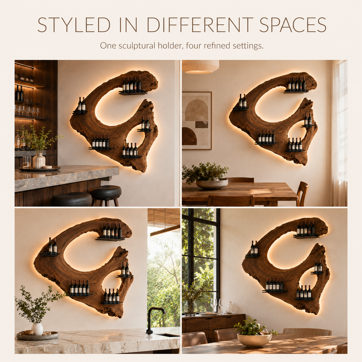 Solid Wood Wall Wine Rack with Glass Holder - Floating Rail - product image 11
