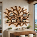 Solid Wood Wall Wine Rack with Glass Holder - River Form - main view