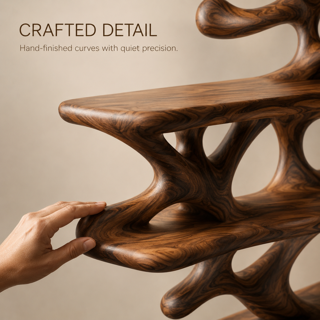 Solid Wood Wall Wine Rack with Glass Holder - River Form - product image 06