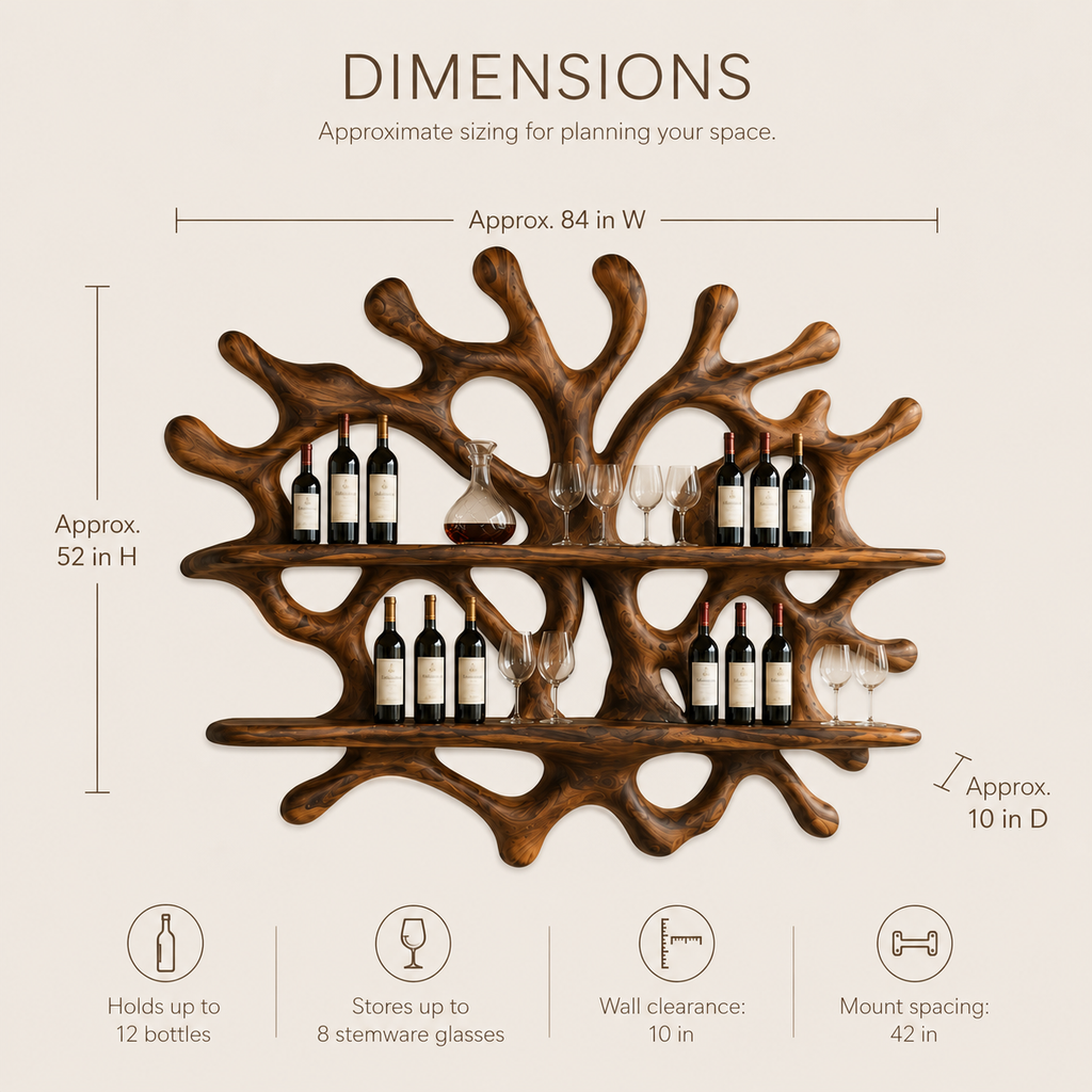 Solid Wood Wall Wine Rack with Glass Holder - River Form - product image 08