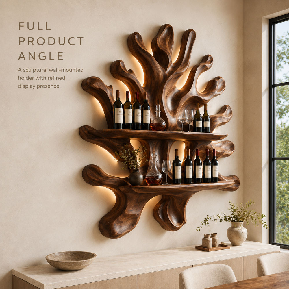 Solid Wood Wall Wine Rack with Glass Holder - Cellular Display - product image 03